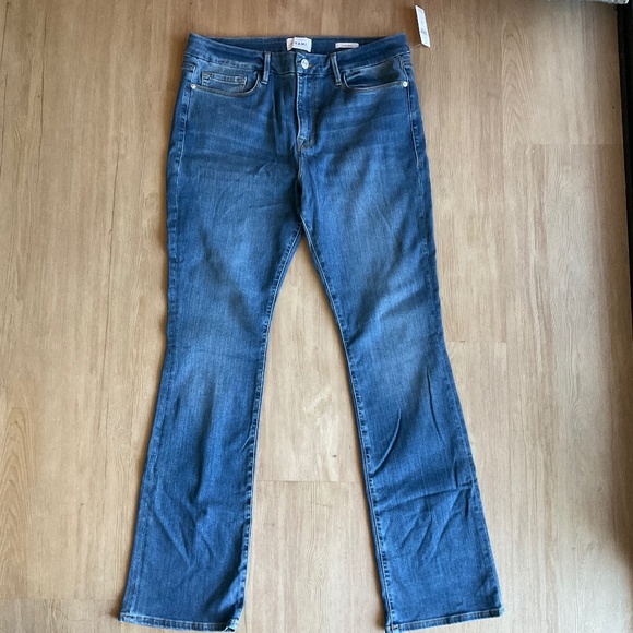 NWT Anthropologie Frame Le Mini Boot Jeans mid wash denim jeans flare plus sz 33 - Picture 3 of 14